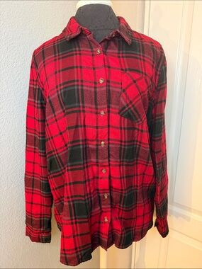 Hippie Rose Red & Black Plaid Button-Down Shirt Flannel Size Large